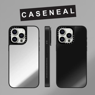 CASENEAL ง่ายเงินสีดํากระจกเคสโทรศัพท์สําหรับ iPhone 16 Pro Max 15 Plus 14 ProMax 13 12Pro 12 11 โทรศัพท์กันกระแทกขอบนุ่มฮาร์ดป้องกันกรณี