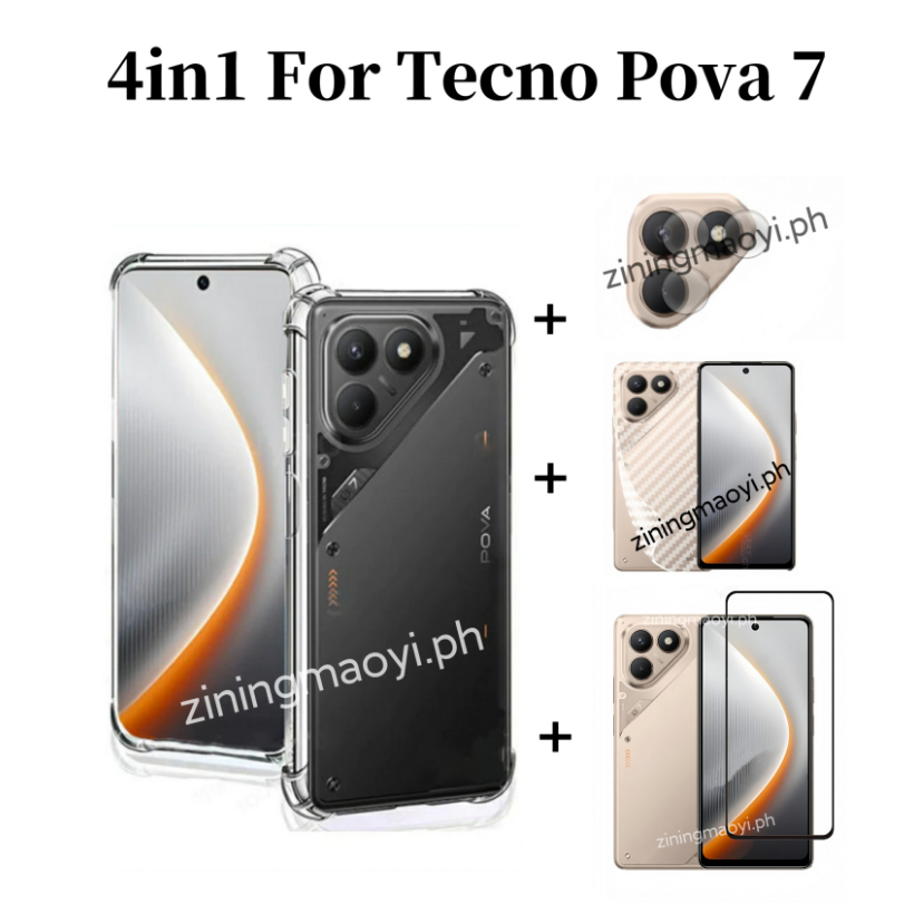 [สต๊อกพร้อม] 4in1 Tecno Pavo 7 4G เคสโทรศัพท์โปร่งใสนุ่มกันกระแทกสําหรับ Tecno Pova 6 pova 6pro pova
