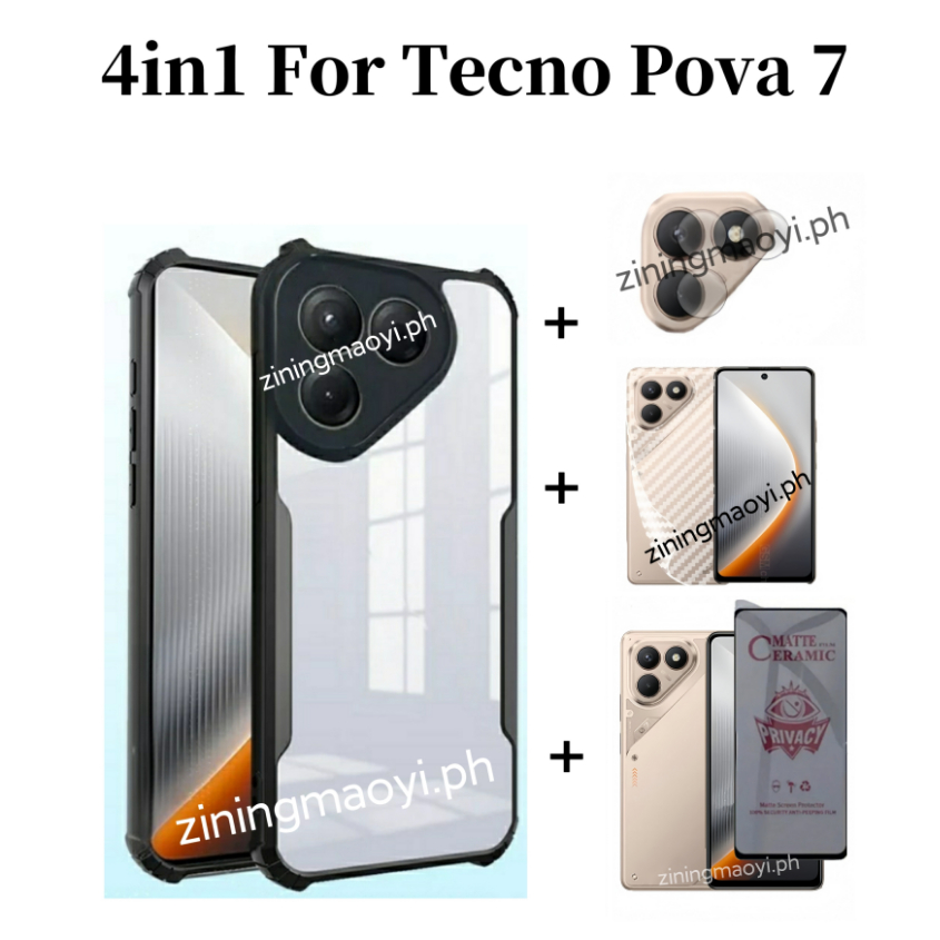 [สต๊อกพร้อม] 4in1 Tecno Pavo 7 4G เคสโทรศัพท์กันกระแทกสําหรับ Tecno Pova 6 pova 6pro pova 5pro ฟิล์ม
