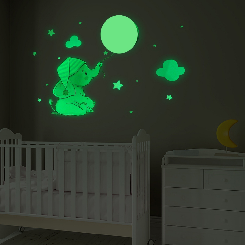 สติกเกอร์ติดผนัง เรืองแสงในที่มืด ลายการ์ตูนกระต่าย หมี ช้างน่ารัก สําหรับห้องนอนเด็ก - รูปที่ 4
