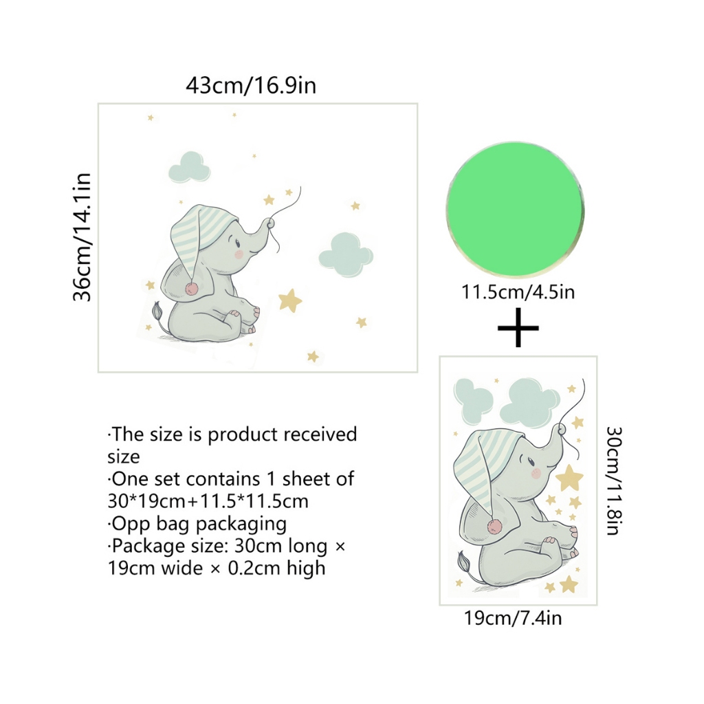 สติกเกอร์ติดผนัง เรืองแสงในที่มืด ลายการ์ตูนกระต่าย หมี ช้างน่ารัก สําหรับห้องนอนเด็ก - รูปที่ 6