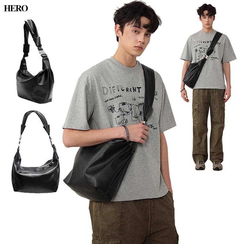 HERO กระเป๋าสะพายข้าง สไตล์เกาหลี  จุของได้เยอะ  สีเรียบ สำหรับผู้ชาย ins สไตล์เรียบง่าย high street เเข็งเเรงทนทาน คลาสสิก สะดวกต่อการพกพา