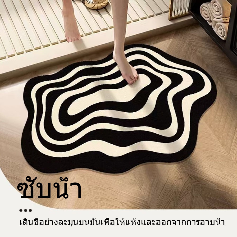พรมปูพื้น พรมเช็ดเท้ายาง ดูดซับน้ำ มีกันลื่น แห้งไว โทนสีดำ ขนาด 60×40cm