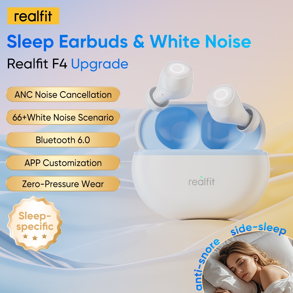 หูฟังไร้สาย Realfit F4 Sleep: ตัดเสียงรบกวน, บลูทูธ 6.0, การเชื่อมต่อที่เสถียร, เหมาะสำหรับการนอนหลั