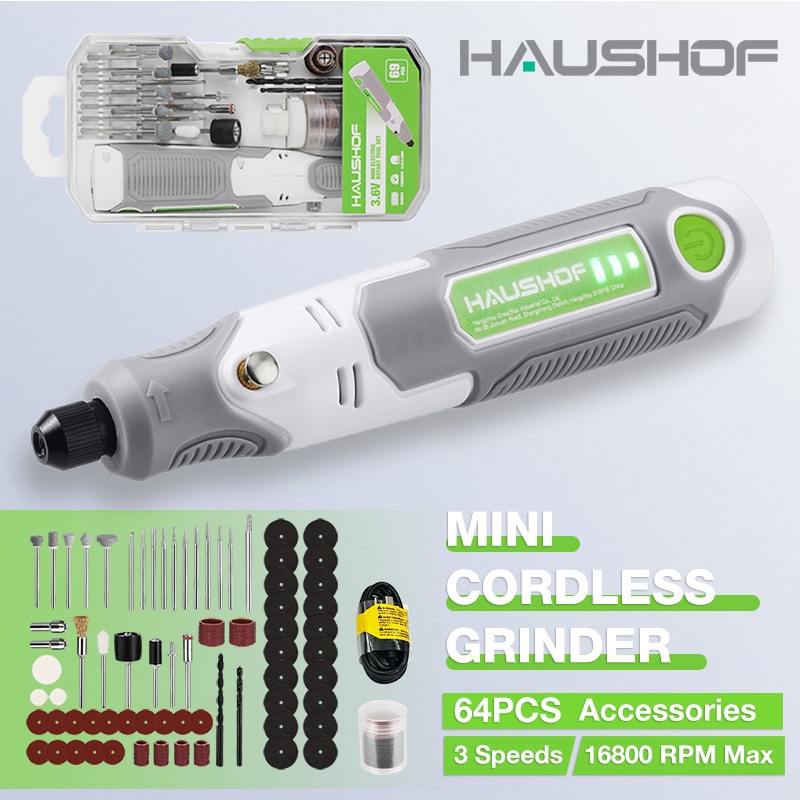 Haushof 3.6V เครื่องมือโรตารี่ไฟฟ้าไร้สายพร้อมเครื่องชาร์จ 3 สปีดมินิเครื่องบดไฟฟ้าเครื่องมือขัด & 68 อุปกรณ์เสริม