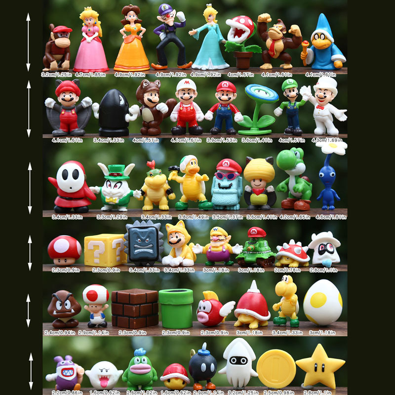 48 ชิ้น 2 ซม.-5 ซม.Super Bros PVC Action Figure ของเล่นตุ๊กตาชุด Luigi Yoshi Donkey Kong เห็ดสําหรับเด็กของขวัญวันเกิด