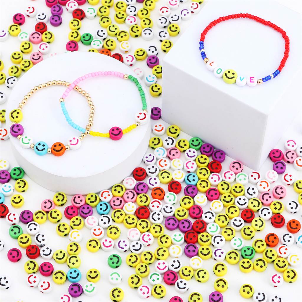 10มิลลิเมตร50ชิ้น/แพ็คอะคริลิยิ้มลูกปัดแบนรอบลูกปัดสําหรับ ทําเอง สร้อยข้อมือเครื่องประดับทํา - รูปที่ 2