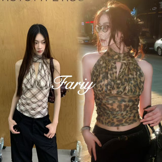 Fariy🍒มีในสต็อก🍒 เสื้อกล้ามคล้องคอสไตล์เกาหลี แบบไม่มีแขน โช…