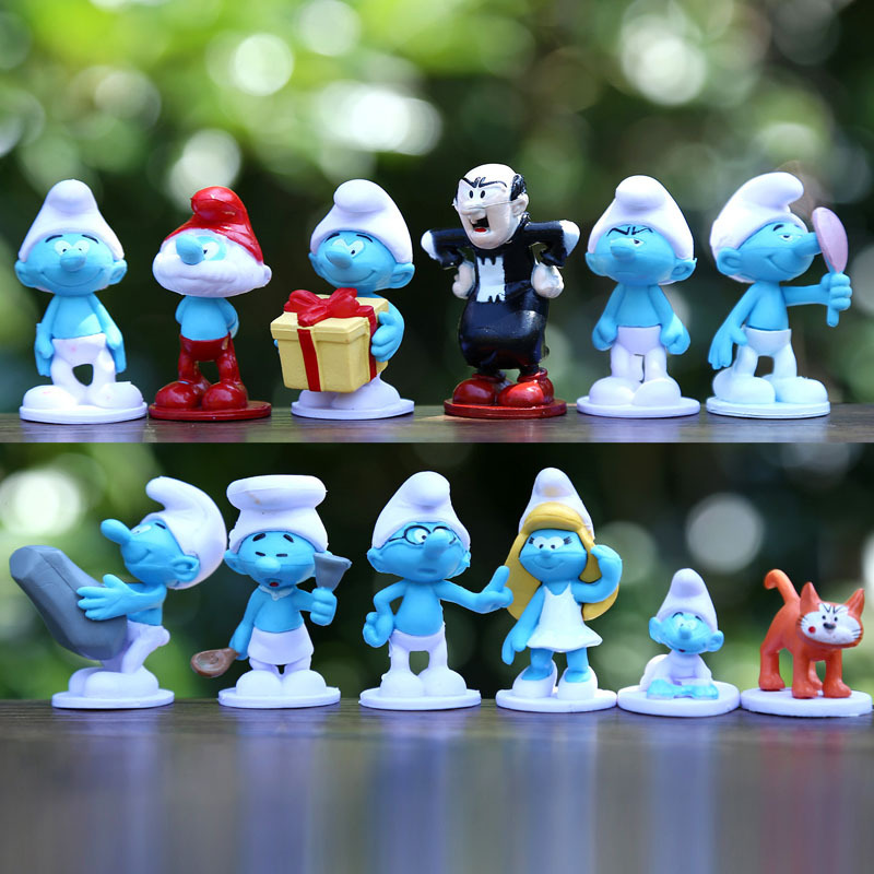 12 ชิ้น 5 เซนติเมตร Funko Pop Smurfs Action Figure Smurfette ของเล่น Gargamel & Azrael ตุ๊กตาเดสก์ท็อปตกแต่งเครื่องประดับของขวัญ