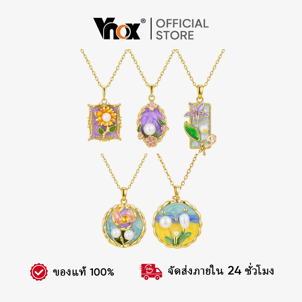 VNOX วีน็อกซ์ โมเนต์ สร้อยคอจี้ดอกไม้สําหรับผู้หญิง,ภาพวาดสีน้ํามันชุบทองสไตล์สร้อยคอที่ไม่ใช่ ธarnish ราคา ถูกที่สุด ดีลบีเคเค รูปภาพหลัก