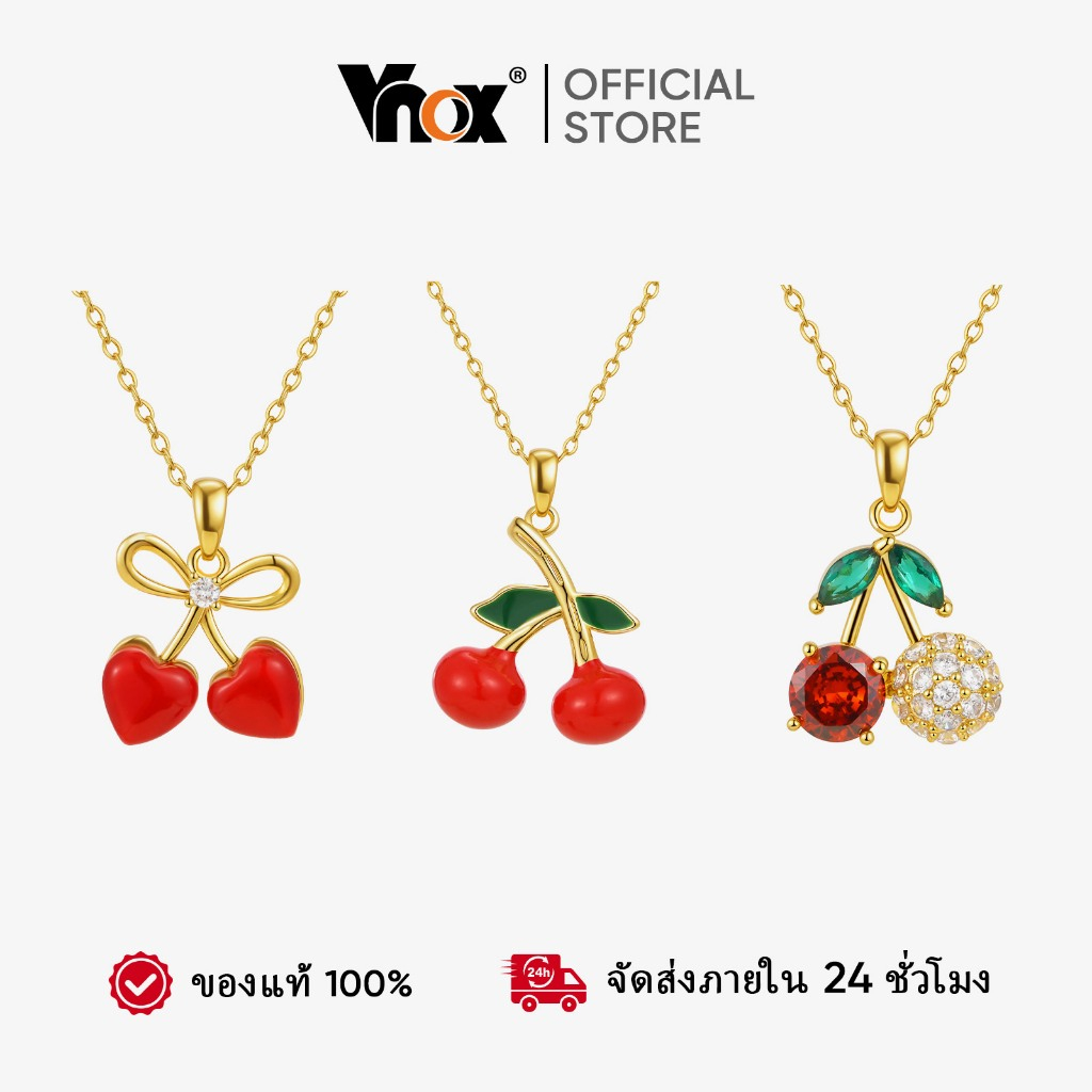 Vnox Zircon Cubic Red Cherry สร้อยคอผู้หญิง,Gold Plated Non Tarnish สร้อยคอฤดูร้อน,แฟชั่นเครื่องประด