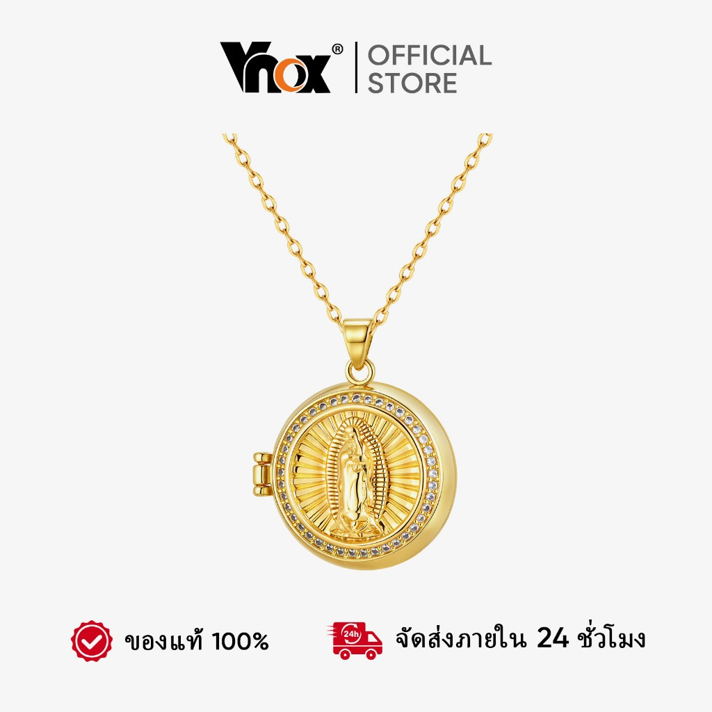 Vnox Virgin Mary สร้อยคอล็อกเก็ตแบบเปิดได้ทรงกลมสําหรับผู้หญิง,ของขวัญเครื่องประดับสร้อยคอชุบทอง
