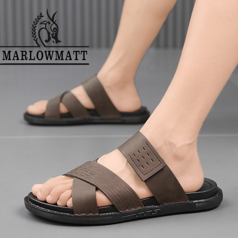 Marlowmatt รองเท้าแตะผู้ชายวัสดุหนังกันน้ํา Anti-slip ระงับกลิ่นกาย Rainy Season