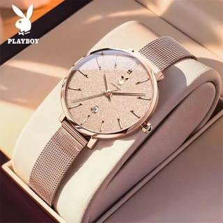 PLAYBOY นาฬิกาผู้หญิง ของแท้ 100% กันน้ำ นาฬิกาแฟชั่นสุภาพสตรีสุดหรู ชุดของขวัญ 3093