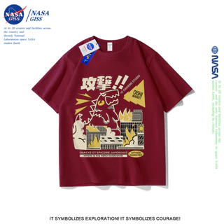 NASA เสื้อยืดชายหญิงแขนสั้น สตรีทฮิปฮอป summer สัตว์ประหลาด พิมพ์ลาย คอตตอน คอกลม หลวมและระบายอากาศ