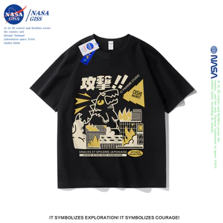 NASA เสื้อยืดชายหญิงแขนสั้น สตรีทฮิปฮอป summer สัตว์ประหลาด พิมพ์ลาย คอตตอน คอกลม หลวมและระบายอากาศ
