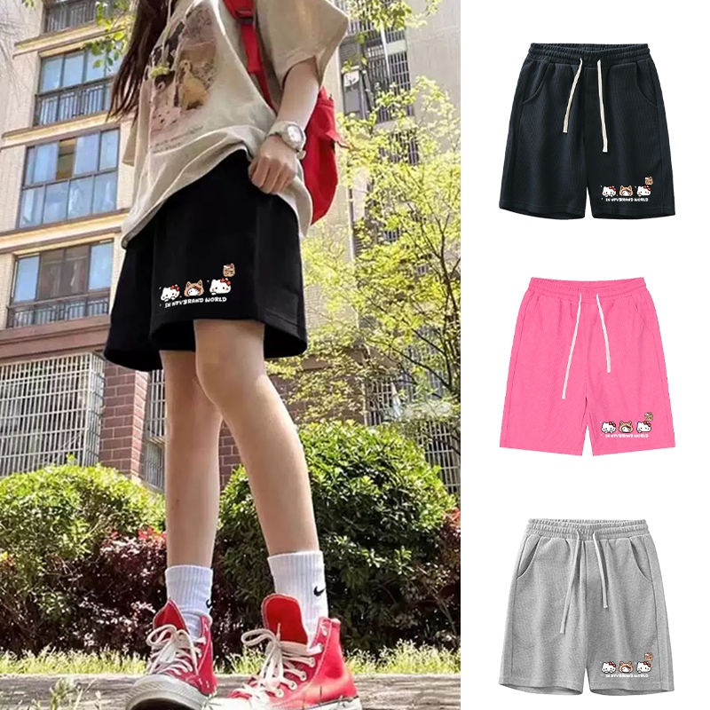 แฟชั่นเกาหลีสไตล์🎀ลายน้องแมวน่ารัก ชุดหน้าร้อน ใส่สบาย กางเกงขาสั้นห้าส่วน😸ลำลอง หลวม ๆ เสื้อผญ กางเกงขาสั้นYG1719