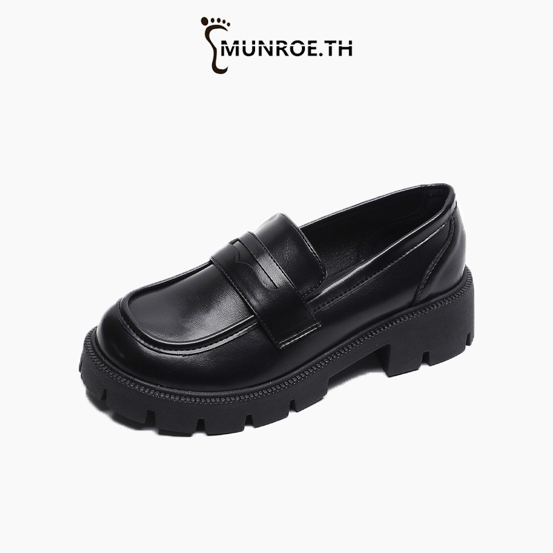 Munroe รองเท้าลําลอง พื้นหนา สไตล์อังกฤษ ย้อนยุค แฟชั่นเรียบง่าย รองเท้าสตรี รองเท้าหนังขนาดเล็ก