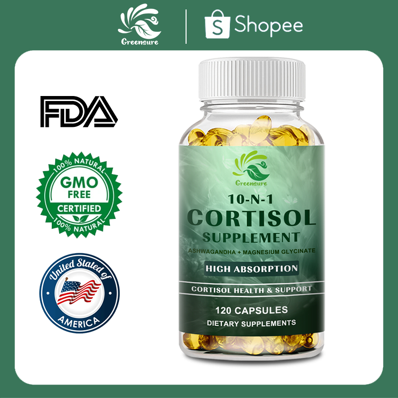 10-in-1 Cortisol แคปซูลพร้อม Ashwagandha -ความเครียดบรรเทา, Balanced Cortisol, ผ่อนคลาย, Deep Sleep