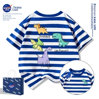 【ส่งเร็ว 48 ชั่วโมง】เสื้อยืดเด็ก NASA ผ้าฝ้ายนุ่ม ลายโลกไดโนเสาร์ ระบายอากาศดี สไตล์ไทย