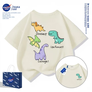 【ส่งเร็ว 48 ชั่วโมง】เสื้อยืดเด็ก NASA ผ้าฝ้ายนุ่ม ลายโลกไดโนเสาร์ ระบายอากาศดี สไตล์ไทย
