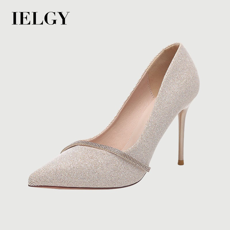 IELGY รองเท้าหัวแหลมเพื่อนเจ้าสาวสไตล์เกาหลีสําหรับผู้หญิงพร้อมรองเท้าส้นสูง พลอยเทียม