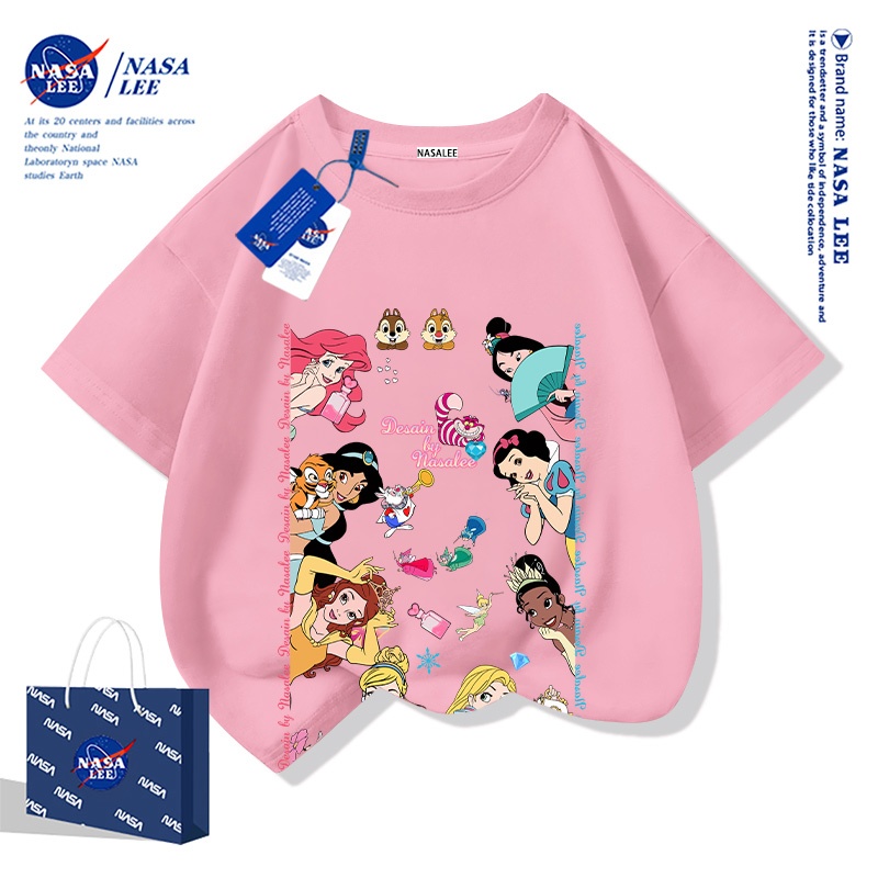 【ส่งเร็ว 48 ชั่วโมง】เสื้อยืดเด็กผู้หญิง NASA ผ้าฝ้ายนุ่ม ลายเจ้าหญิงดิสนีย์ ระบายอากาศดี สไตล์ไทย