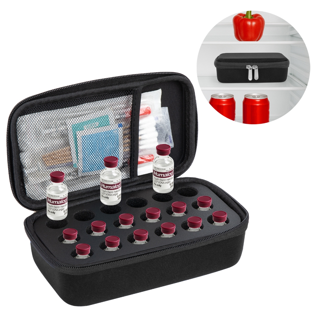 Insulin Vials ตู้เย็นกรณี-10ml เปปไทด์ Vial ป้องกันสําหรับตู้เย็น, 18-สล็อตเบาหวานอินซูลินขวดเล็ก Organizer กระเป๋าใช้งานร่วมกับ U-100 Vials