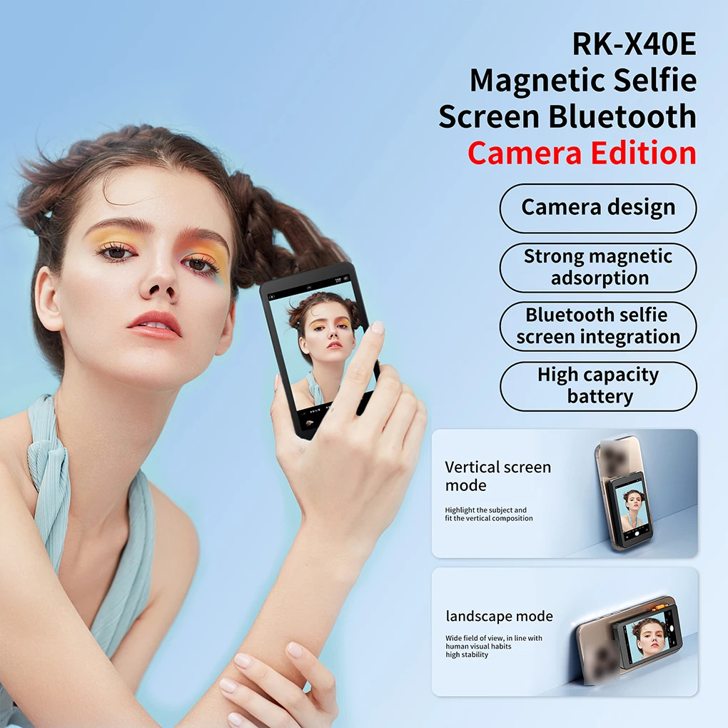 RK-X40E สมาร์ทโฟนไร้สาย Magnetic Selfie Monitor หน้าจอสําหรับ Vlog Live Stream บันทึกวิดีโอ