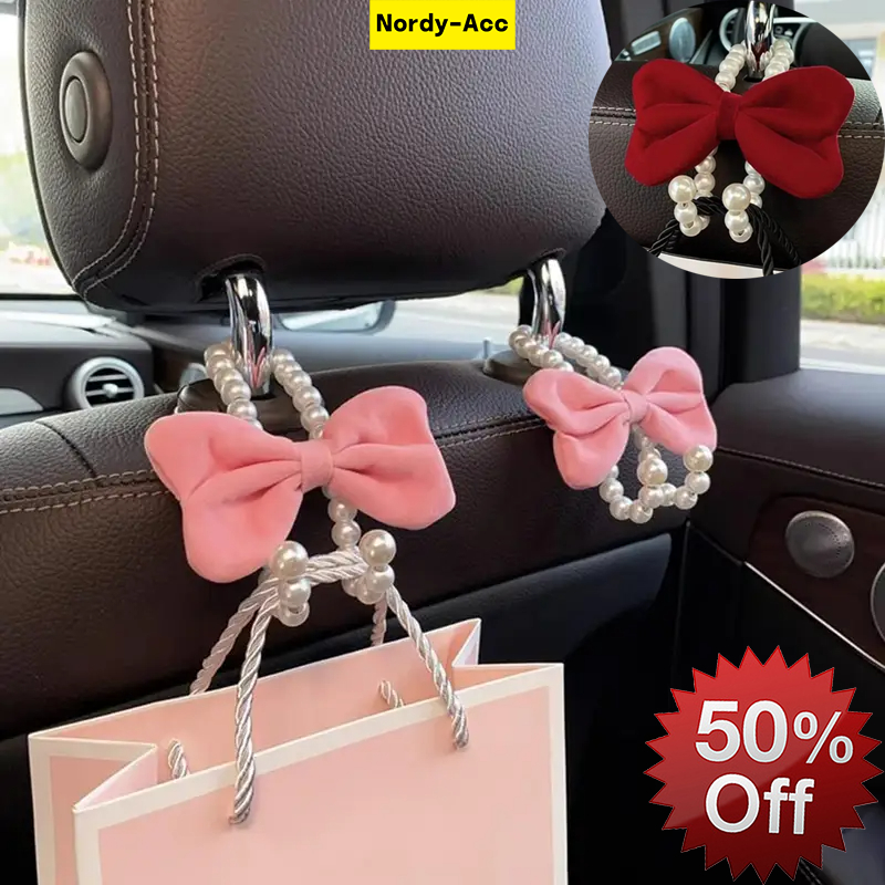 Elegant Bowknot Car Hook Alloy Pearl Seat Back Hanger ทนทาน Organizer