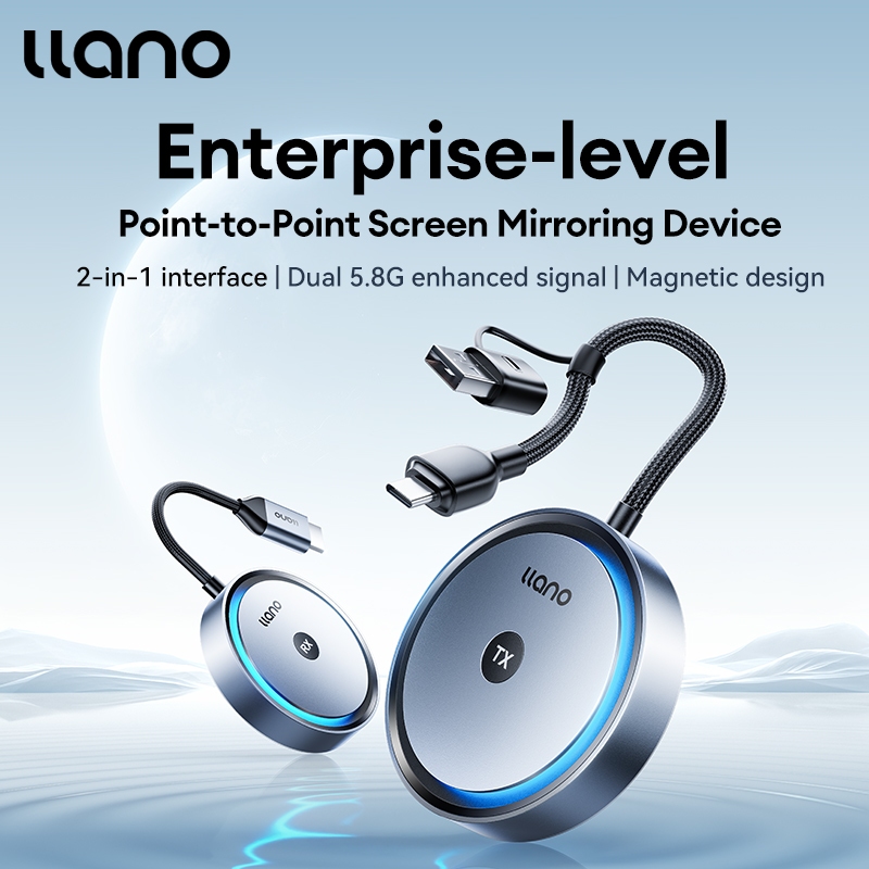 LLANO 1080P อุปกรณ์กระจกหน้าจอไร้สาย, การส่งสัญญาณ 50 ม., Dual 5.8G, USB/Type-C, Plug & Play, โหมดภาพ/ภูมิทัศน์, สําหรับแล็ปท็อป/โทรศัพท์/แท็บเล็ต