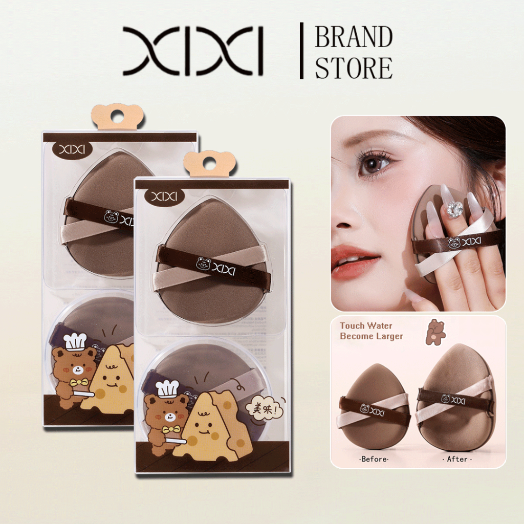 XIXI ฟองน้ําแต่งหน้ารองพื้น 2 ชิ้นพร้อมกล่องเก็บของ - Supersoft Elastic Dry Wet Dual Use Cosmetics Puff XX-05