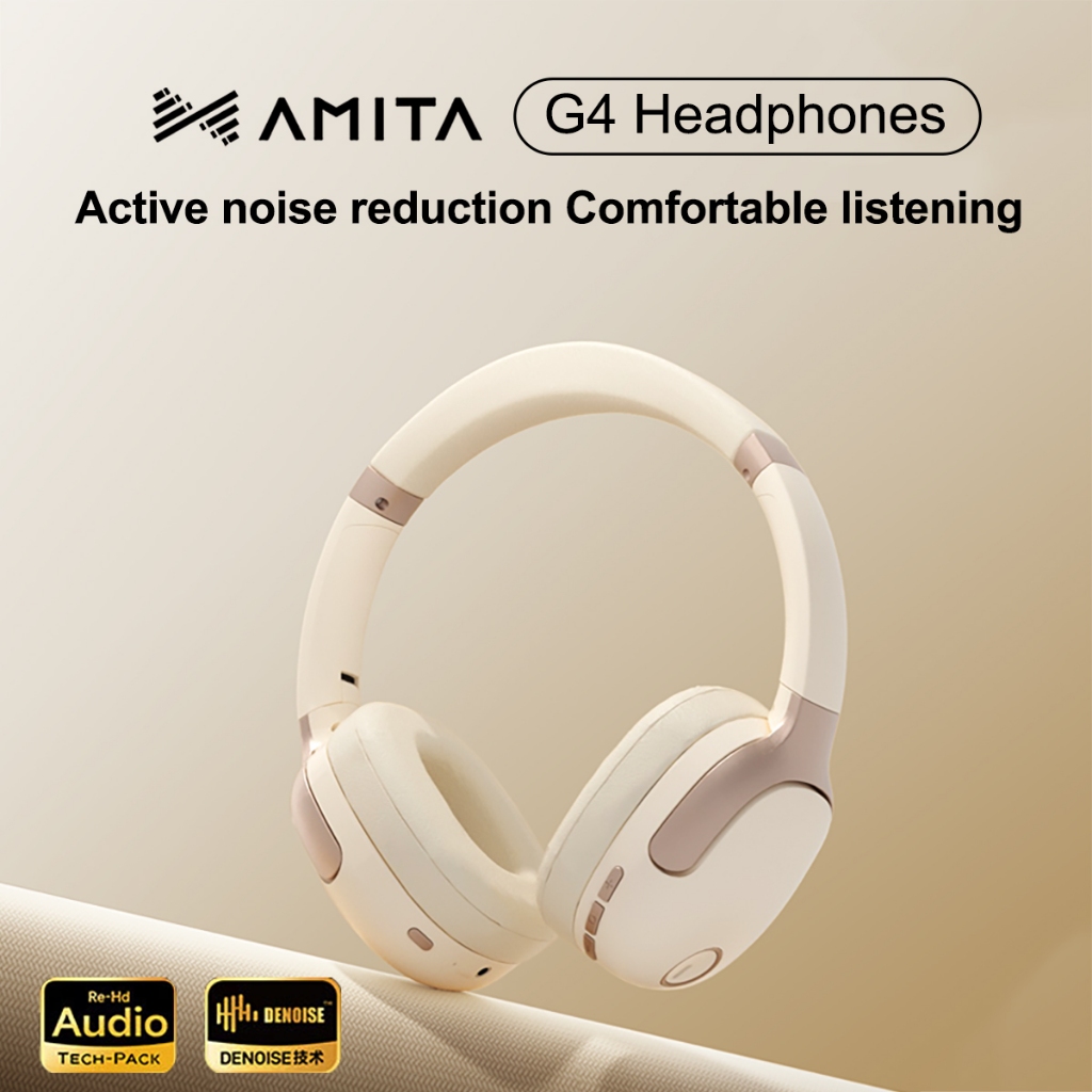 Ancamita G4 ANC ชุดหูฟังบลูทูธติดศีรษะสําหรับเล่นเกมคอมพิวเตอร์ลดเสียงรบกวนที่ใช้งานชุดหูฟังไร้สายอา