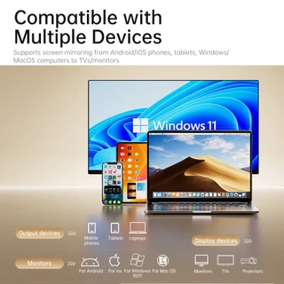 LLANO S450 กระจกหน้าจอไร้สาย 4K สําหรับโทรศัพท์, สัญญาณ 5.8G, Plug & Play, โหมดภาพ/ภูมิทัศน์, ช่วง 30 ม., ไม่มีแอพหรือความต้องการ WiFi, อะแดปเตอร์แสดงผลแบบพกพา