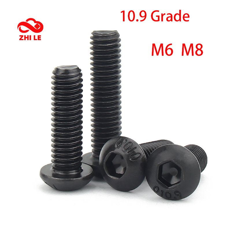 M6 M8 ซ็อกเก็ตหกเหลี่ยมปุ่มหัวสลักเกลียวสีดํา 10.9 เกรด Hex สกรูชุดคอมพิวเตอร์โลหะ Bolt Allen สกรู ISO7380