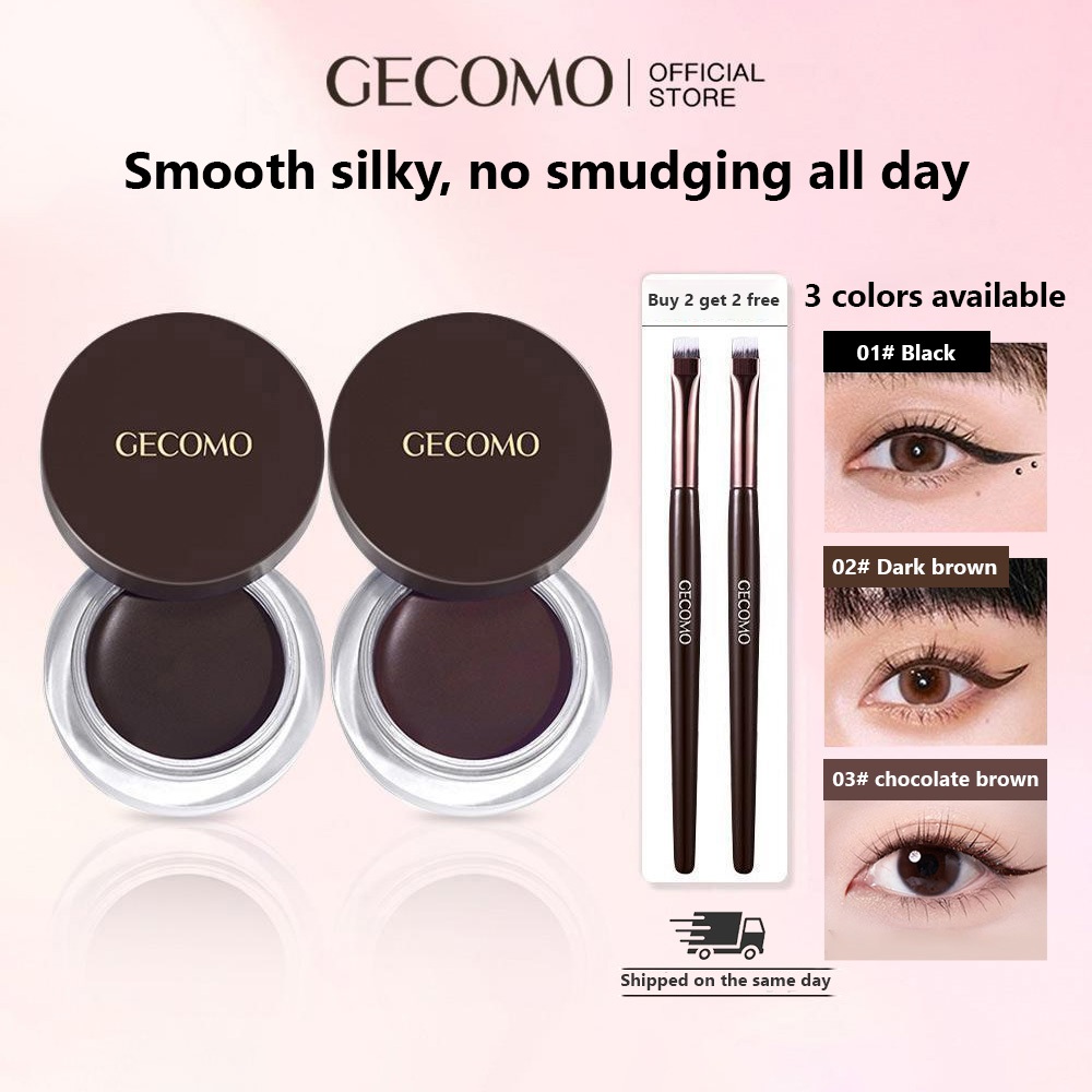 GECOMO เจลอายไลเนอร์กันน้ำติดทนนาน【ซื้อ 1 แถมฟรีแปรงอายไลเนอร์】อายไลเนอร์เนื้อแมตต์แห้งเร็ว