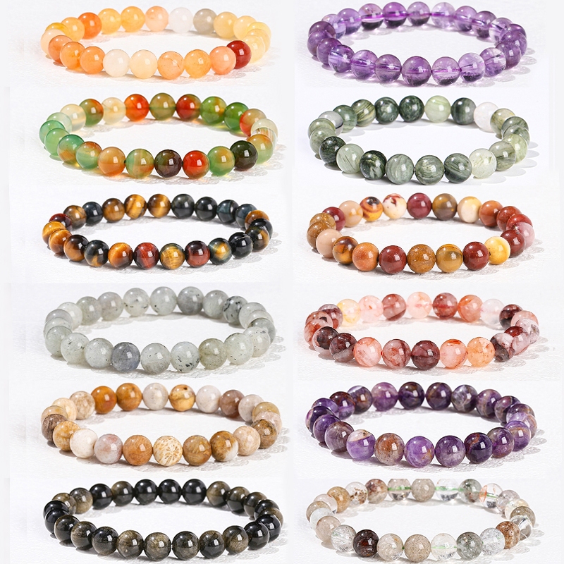 8มม สร้อยข้อมือลูกปัดรอบหินคริสตัลกําไลข้อมือผู้หญิงผู้ชายสร้อยข้อมือแฟชั่นที่สง่างาม