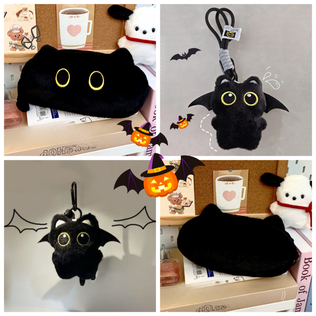 ฮาโลวีนตุ๊กตาแมวกรณีดินสอชุดหลายสไตล์นักเรียนเครื่องเขียนปากกากระเป๋าค้างคาวแมวจี้