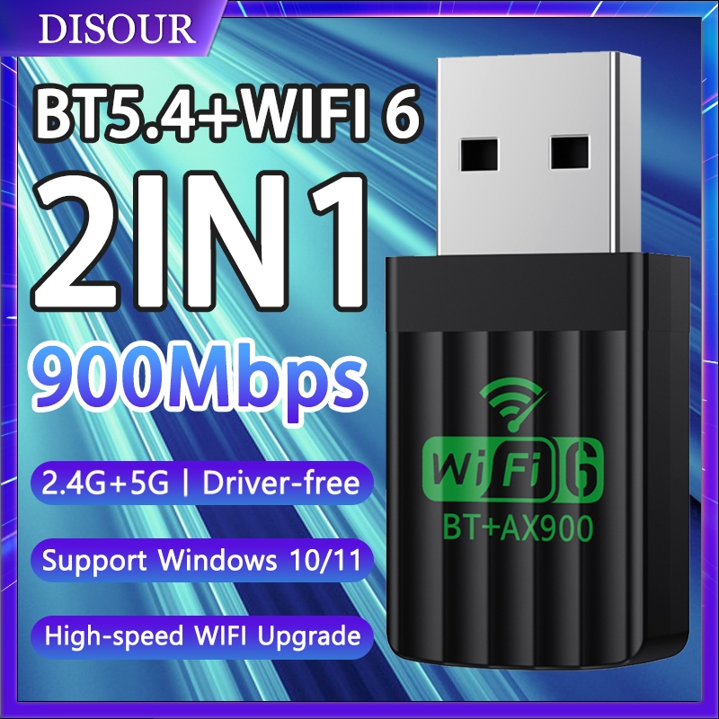 2 IN 1 AX900 WIFI6 อะแดปเตอร์ USB บลูทูธ 5.4 Dual Band 2.4G และ 5G 900Mbps WiFi 6 802.11AX Mini Wire