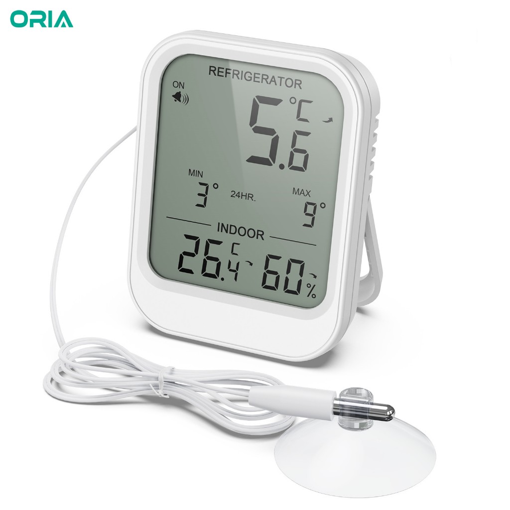 ORIA เครื่องวัดอุณหภูมิดิจิตอลขนาดเล็กไฮโกรมิเตอร์ Probe เครื่องวัดอุณหภูมิตู้เย็นพร้อมเซ็นเซอร์ภายนอกสําหรับตู้เย็นและตู้ปลา