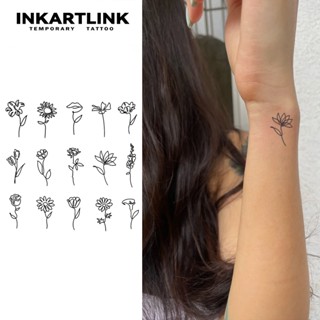 ดอกไม้ที่เรียบง่าย สติกเกอร์รอยสักชั่วคราว รอยสักมายากลกันน้…