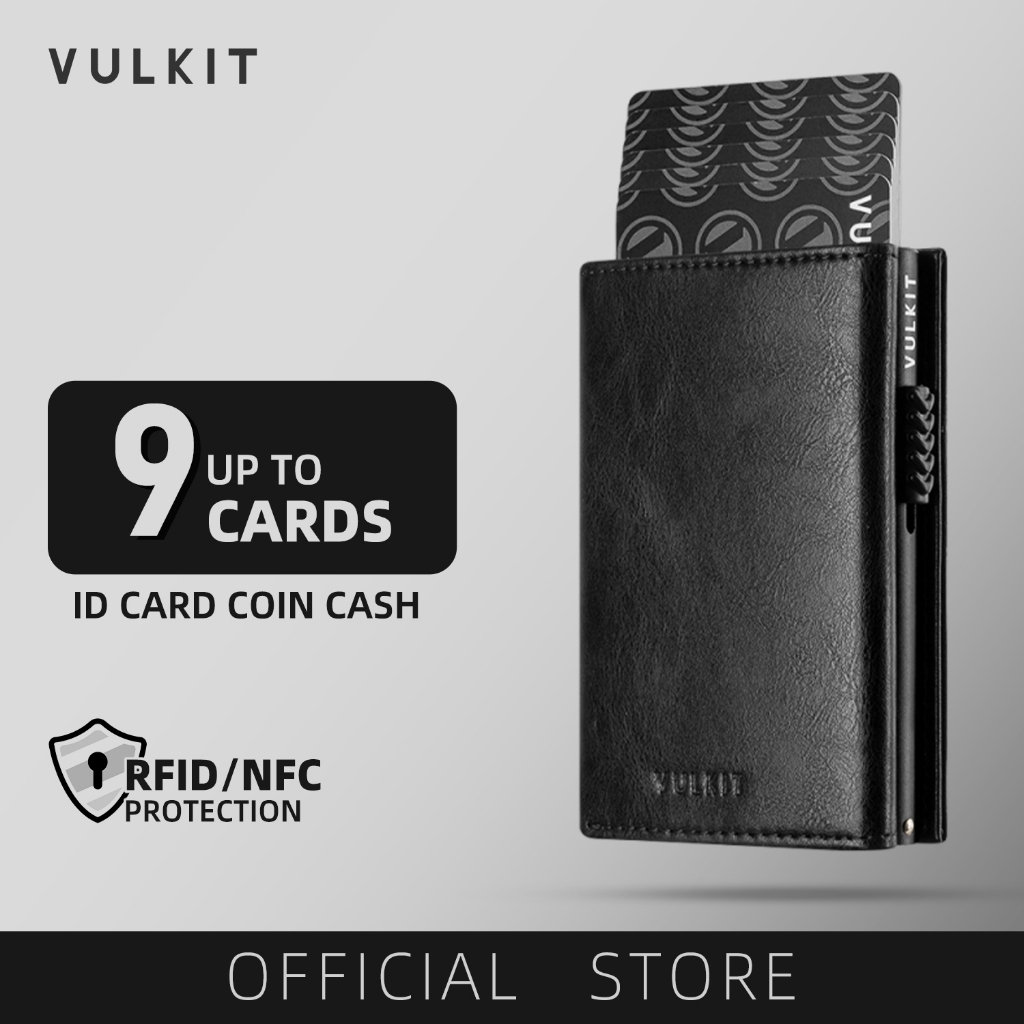 VULKIT Card Holder Wallet with Coin Pocket Magnetic Closed Pop Up Cards Leather Wallet-VC302