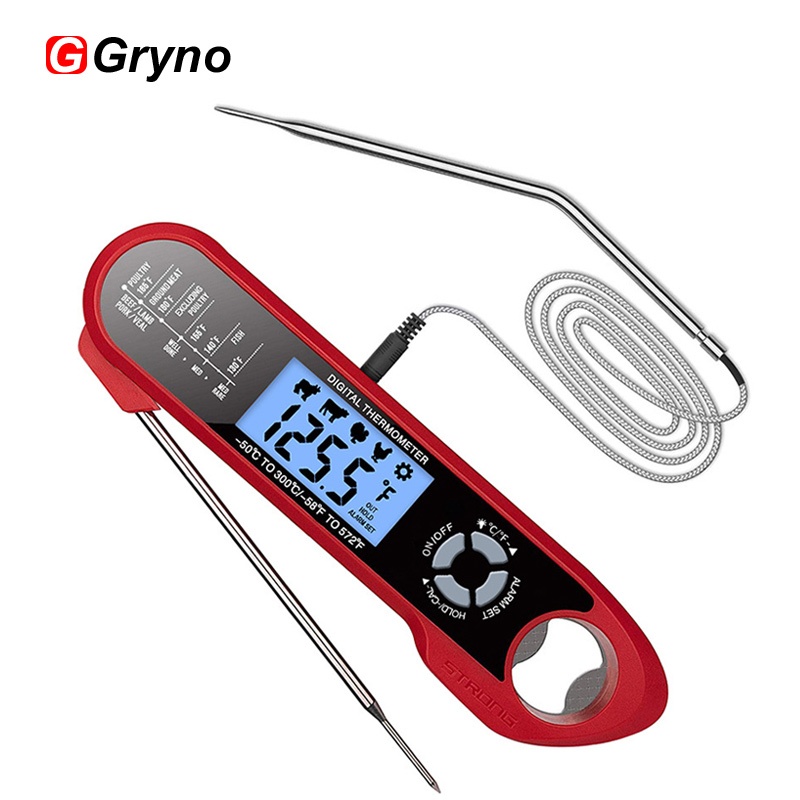 Gryno เครื่องวัดอุณหภูมิกันน้ําอาหารพร้อมโพรบดิจิตอลสําหรับทําอาหารเนื้อสัตว์ในครัวพร้อมการออกแบบแบบพับได้ · ที่เปิดขวดในตัว