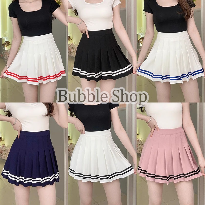 กระโปรงเทนนิสมีซับในในตัว ดีไซน์แต่งแถบและจับจีบ