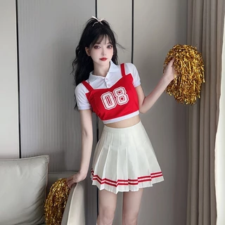 MS.HUALIA กระโปรงเทนนิสมีซับในในตัว ดีไซน์แต่งแถบและจับจีบ