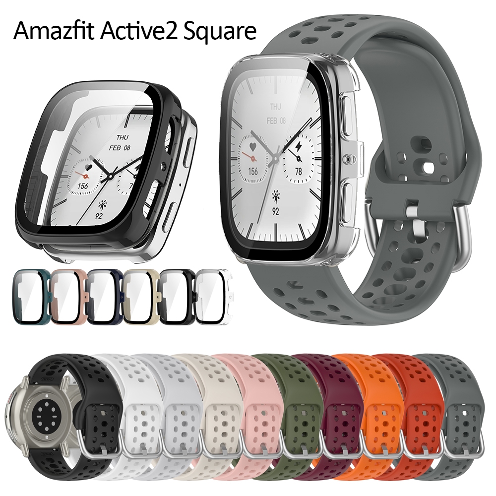 สําหรับ Amazfit Active 2 Square strap case กระจกนิรภัยป้องกันหน้าจอสาย USB อะแดปเตอร์ชาร์จ smart watch band strap