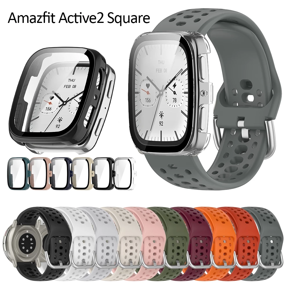 สําหรับ Amazfit Active 2 Square strap case กระจกนิรภัยป้องกันหน้าจอสาย USB อะแดปเตอร์ชาร์จ smart watch band strap
