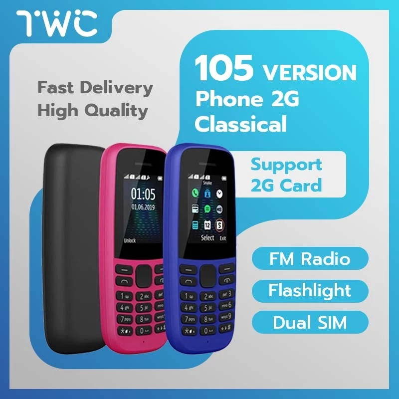 TWC 105 2G โทรศัพท์ Dual SIM แบตเตอรี่ยาว 1020mAh วิทยุ FM ไฟฉาย 1.77 นิ้วหน้าจอ Big Fon Volume ปรับ Multi ภาษาผู้สูงอายุเด็กสํารองโทรศัพท์พร้อมแบตเตอรี่และ Charger