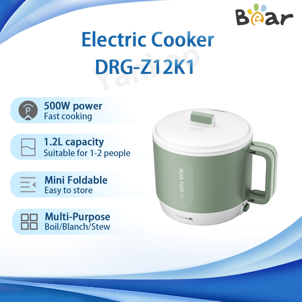 Bear หม้อหุงข้าวไฟฟ้า DRG-Z12K1 แบบพกพา 1.2L 500W พับไม่ติดเคลือบน้ํามันเซรามิค Travel Multi Cooker