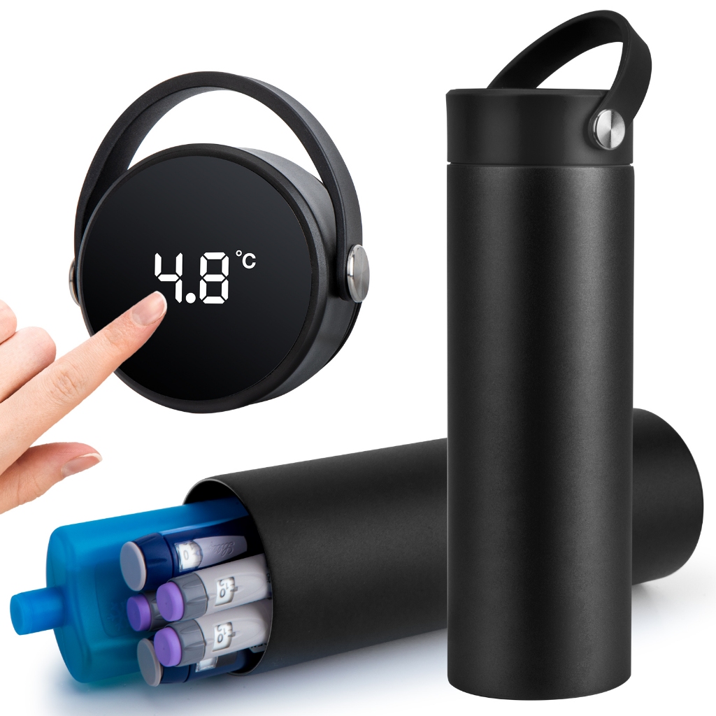 Insulin Cooler Travel Case - 48H ยืนยันความเย็นพร้อมจอแสดงผลอุณหภูมิ, TSA ได้รับการอนุมัติเบาหวานปากกา Vials ตู้เย็น Digital Temp Display,แบบพกพาสําหรับ 1–7 EpiPens